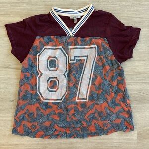 Zara Burgundy and Orange Jersey Top with Sporty Design